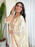 RIVA New Desiner Embrodred Latest Fashion Cream Color Kurti With Bottom Or Dupatta Set