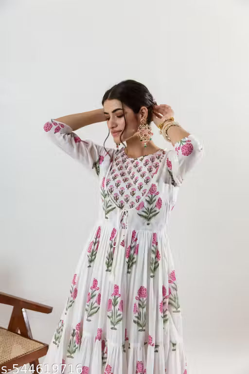 Navyanshi Women White Pink Cotton Printed Kurti & Palazzo With Dupatta