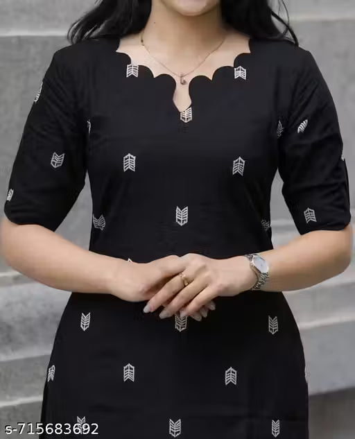 Elegant Black Cotton Printed Kurti Women