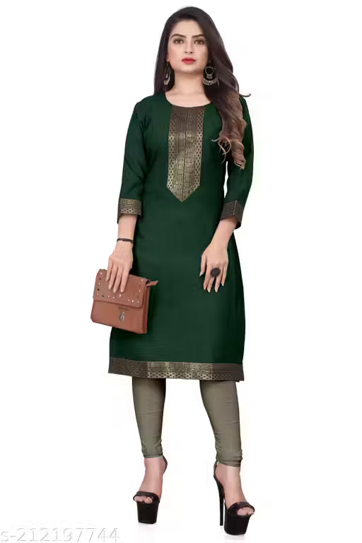 Desigener Kurtis New Collection Plain Cotton Golden Lace Border Pattern Casual Kurta for Girls & Women