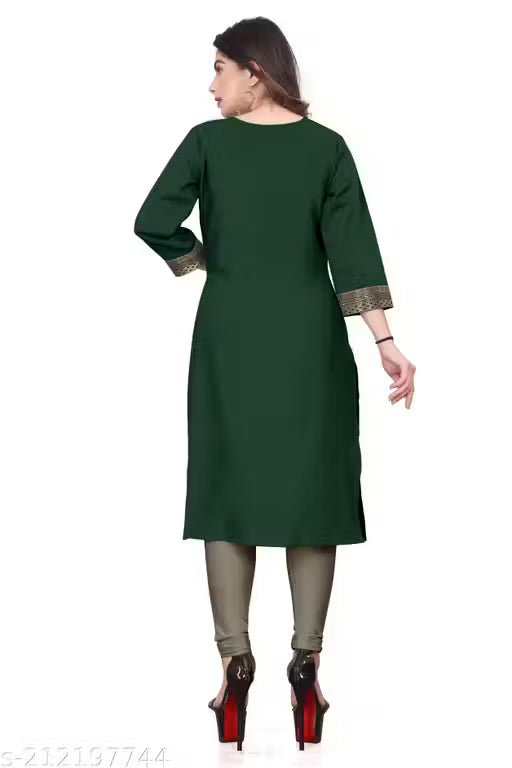 Desigener Kurtis New Collection Plain Cotton Golden Lace Border Pattern Casual Kurta for Girls & Women