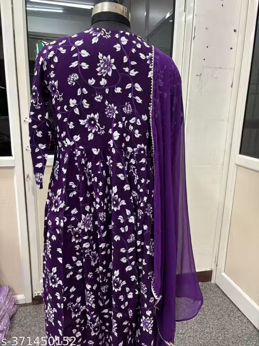 Womens Beautiful Rayon Aliya Cut Embroidered Kurti With Pant and Dupatta Set