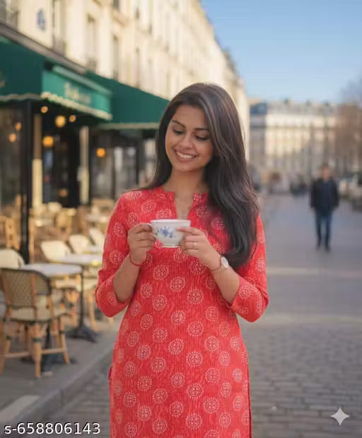 MOUSAM RED COTTON BLEND STRAIGHT KURTI FOR WOMEN
