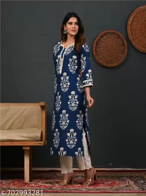 HN BLUE LACE | Printed Kurti For Festivals | Women Printed Kurta | New Kurti | Stylish Kurti | Party Wear | Women Latest Kurti | Women Rayon Floral Printed Straight Kurti/Kurta