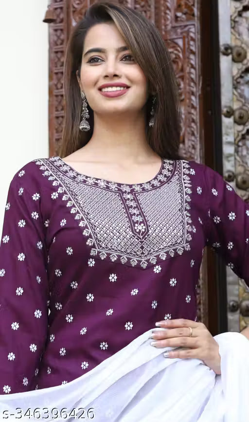 RAYON NECK EMROIDERY 3 PC SUIT FOR WOMAN FASHION