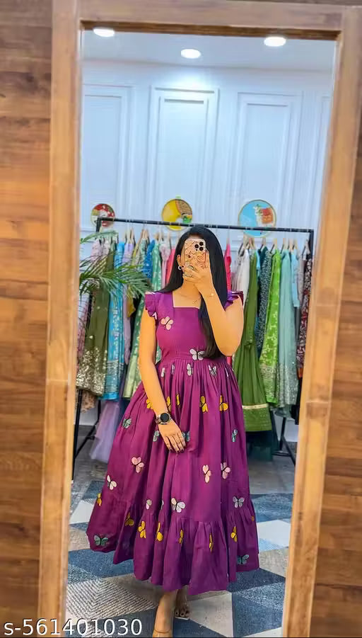 New Design Women Flared Sleeves Printed Middy Gown || Women Gown || Women Dress || Women Frock || Frock for girls || Dress for women || Printed Dress