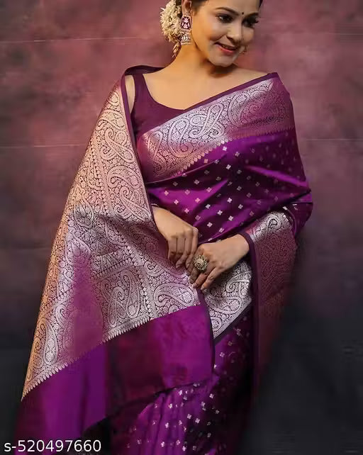 Trendy Jacquard Zari Woven Litchi Silk Traditional Soft Banarasi Saree for Woman with Unstitched Running Blouse