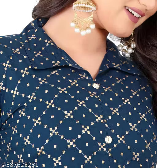Rayon Kurti for women Gold Foil Print