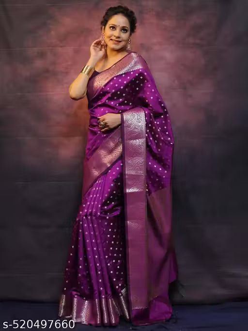 Trendy Jacquard Zari Woven Litchi Silk Traditional Soft Banarasi Saree for Woman with Unstitched Running Blouse
