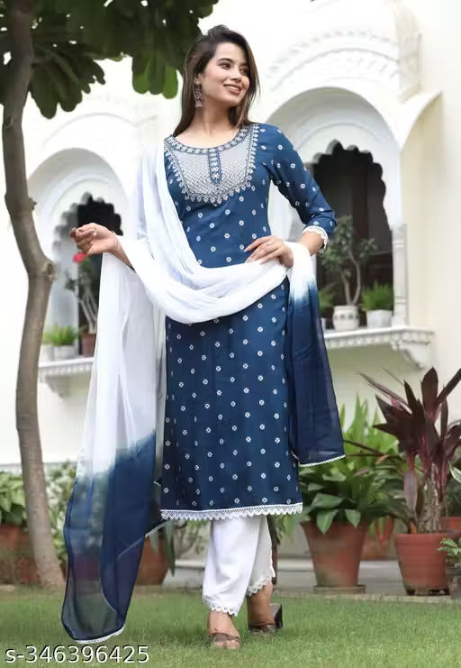RAYON NECK EMROIDERY 3 PC SUIT FOR WOMAN FASHION