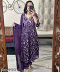 Womens Beautiful Rayon Aliya Cut Embroidered Kurti With Pant and Dupatta Set