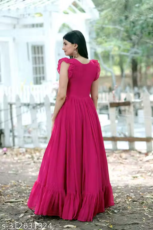 Tilton Women's Pink Faux Georgette With Sequins Multithreaded Embroidered Gown