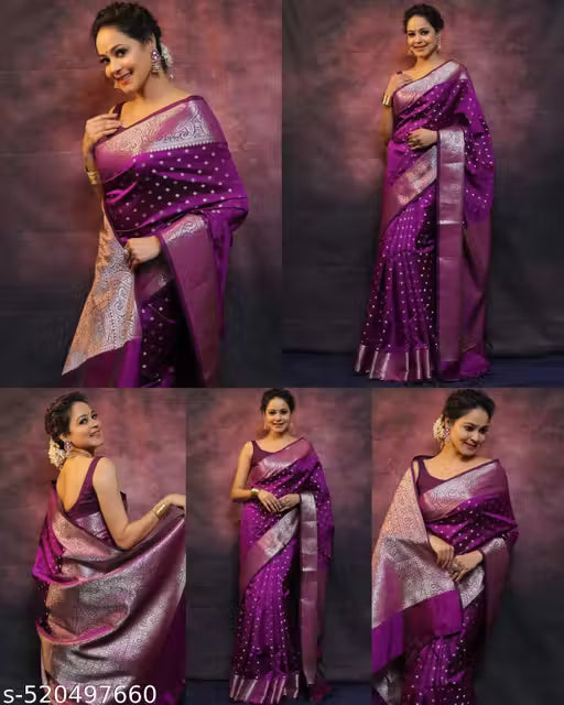 Trendy Jacquard Zari Woven Litchi Silk Traditional Soft Banarasi Saree for Woman with Unstitched Running Blouse