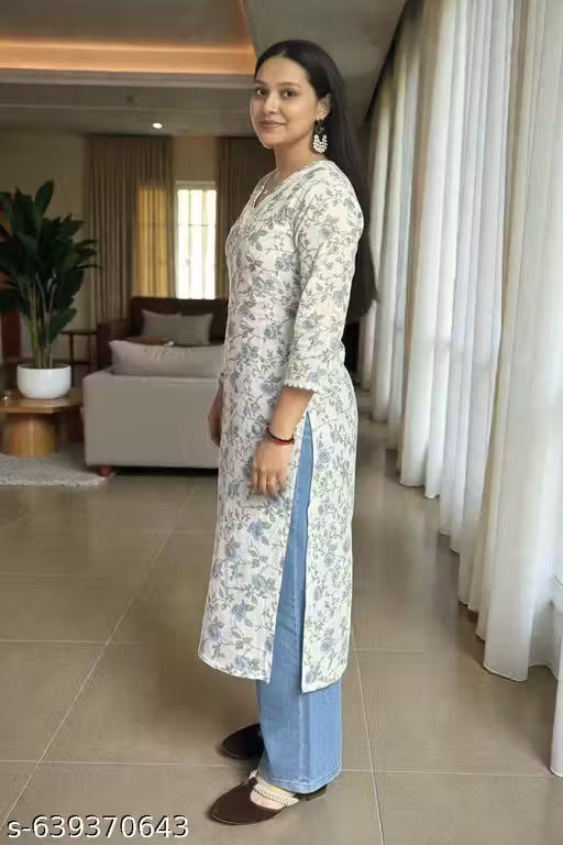 Soft Cotton Everyday Wear Floral Print A-Line Kurta