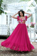 Tilton Women's Pink Faux Georgette With Sequins Multithreaded Embroidered Gown