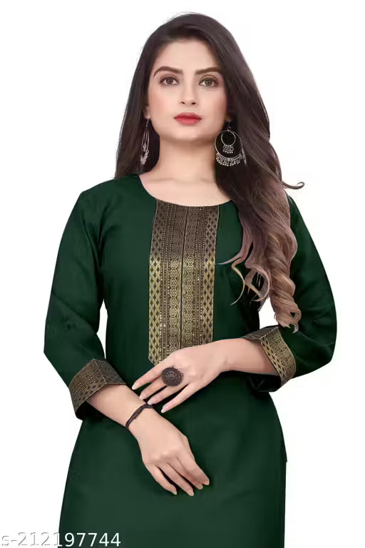 Desigener Kurtis New Collection Plain Cotton Golden Lace Border Pattern Casual Kurta for Girls & Women