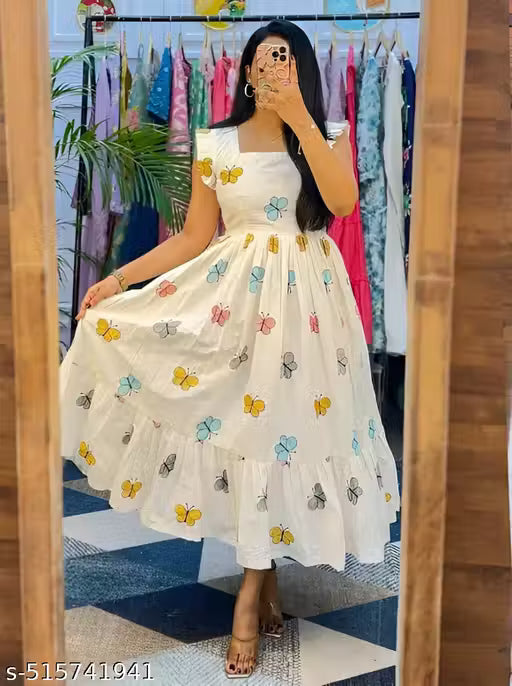 New Design Women Half Sleeves Printed Middy Gown || Women Gown || Women Dress || Women Frock || Frock for girls || Dress for women || Printed Dress